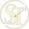 A circular graphic featuring a large stylized cream-colored 'SJ' monogram over a white background with a thin black circular border.