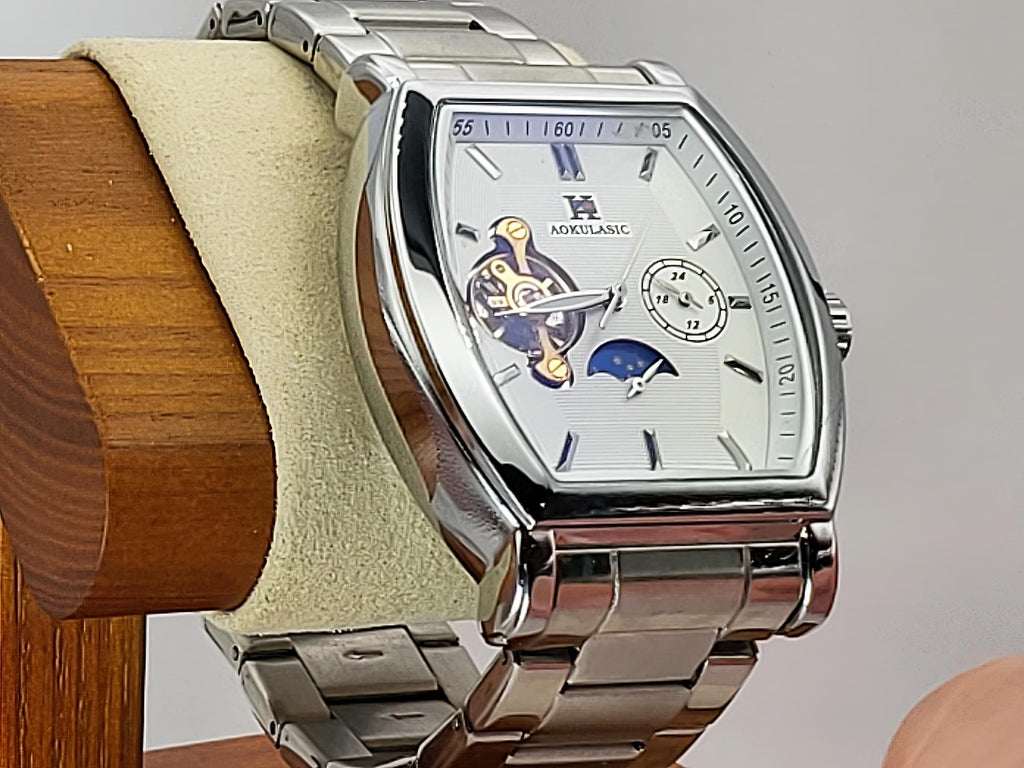 Aokulasic Open Heart Automatic (2010s) — Tonneau Case, White Dial, Exhibition Caseback — 39 × 41mm