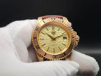 The Midas SJT Original wristwatch with a textured dial and bezel, held in a white-gloved hand against a dark background.